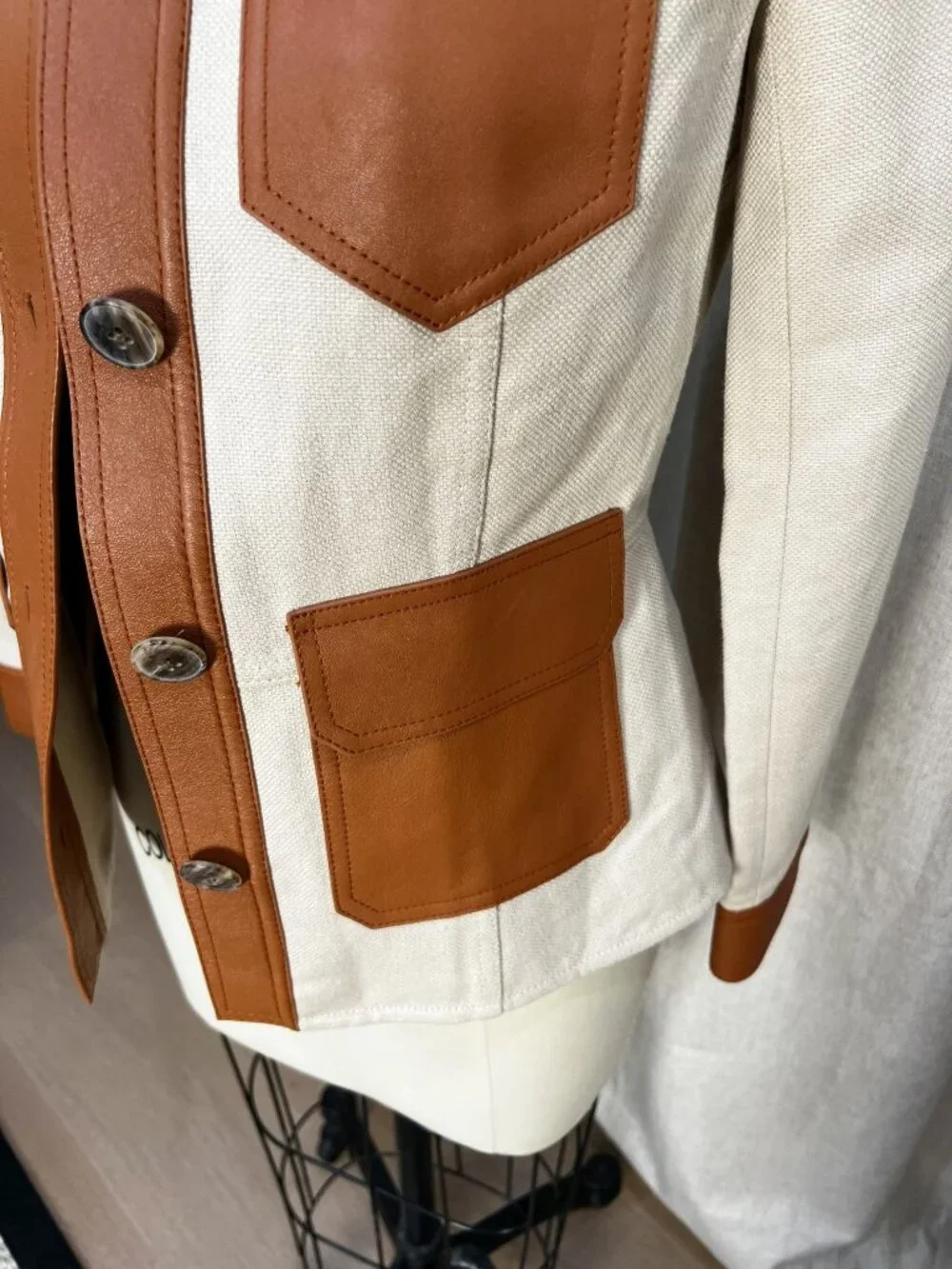 TORY BURCH Camden Linen Cotton Leather Safari Jacket Sz 2 $595 NWT